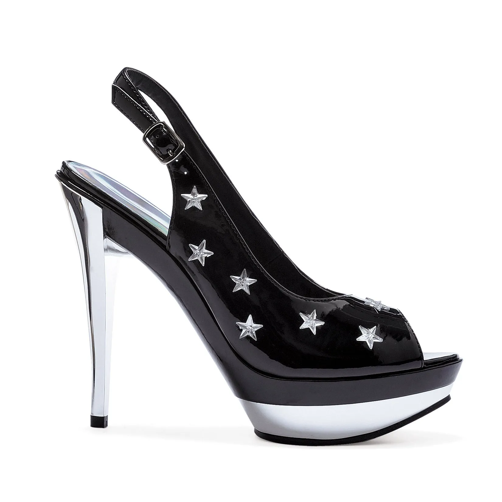 5 Peep Toe Sling Back with star accents & Chrome Heel
