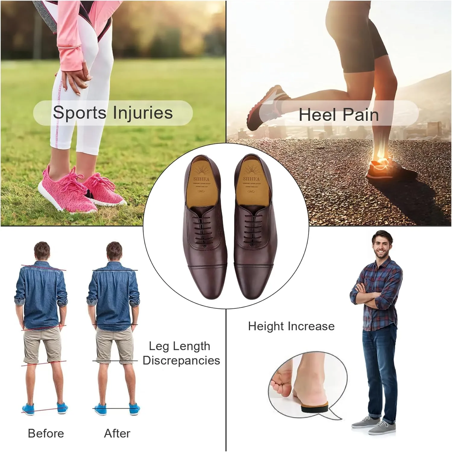 Adjustable Heel Lifts for Shoes, 1/4'' Height Increase Insoles for Achilles Tendonitis, Heel Pain, Leg Length Discrepancy, Plantar Fasciitis, Shoe Lifts Men, Women (Brown, Large (Single Lift))