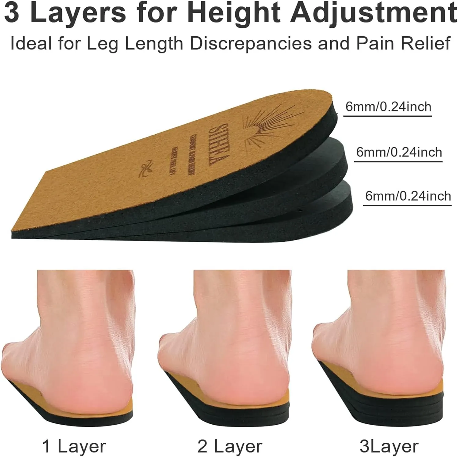 Adjustable Heel Lifts for Shoes, 1/4'' Height Increase Insoles for Achilles Tendonitis, Heel Pain, Leg Length Discrepancy, Plantar Fasciitis, Shoe Lifts Men, Women (Brown, Large (Single Lift))