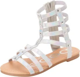bebe Toddler Girls Sandals - Lightweight Leather Open Toe Summer Dressy Flat Strappy Girls Gladiator Sandals