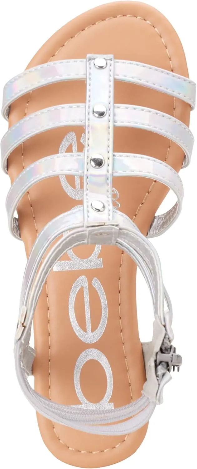 bebe Toddler Girls Sandals - Lightweight Leather Open Toe Summer Dressy Flat Strappy Girls Gladiator Sandals