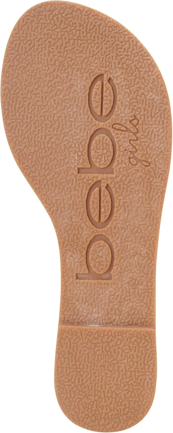 bebe Toddler Girls Sandals - Lightweight Leather Open Toe Summer Dressy Flat Strappy Girls Gladiator Sandals