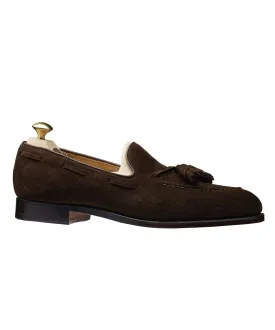 Crockett and Jones Cavendish Suede Tassel Loafer in Dark Brown