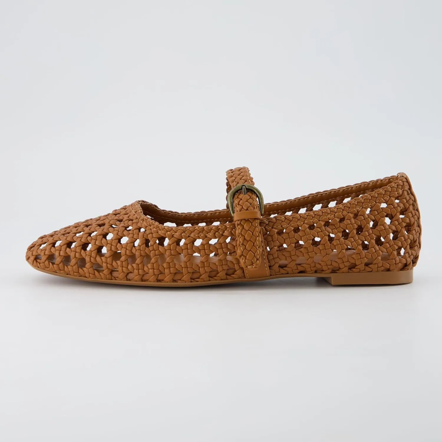 CUSHIONAIRE Weston Womens Hand Woven Dressy Ballet Flats  Faux Leather Mary Jane with Adjustable Strap & Memory Foam