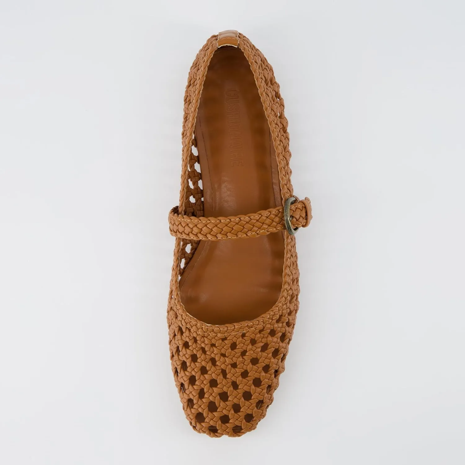 CUSHIONAIRE Weston Womens Hand Woven Dressy Ballet Flats  Faux Leather Mary Jane with Adjustable Strap & Memory Foam