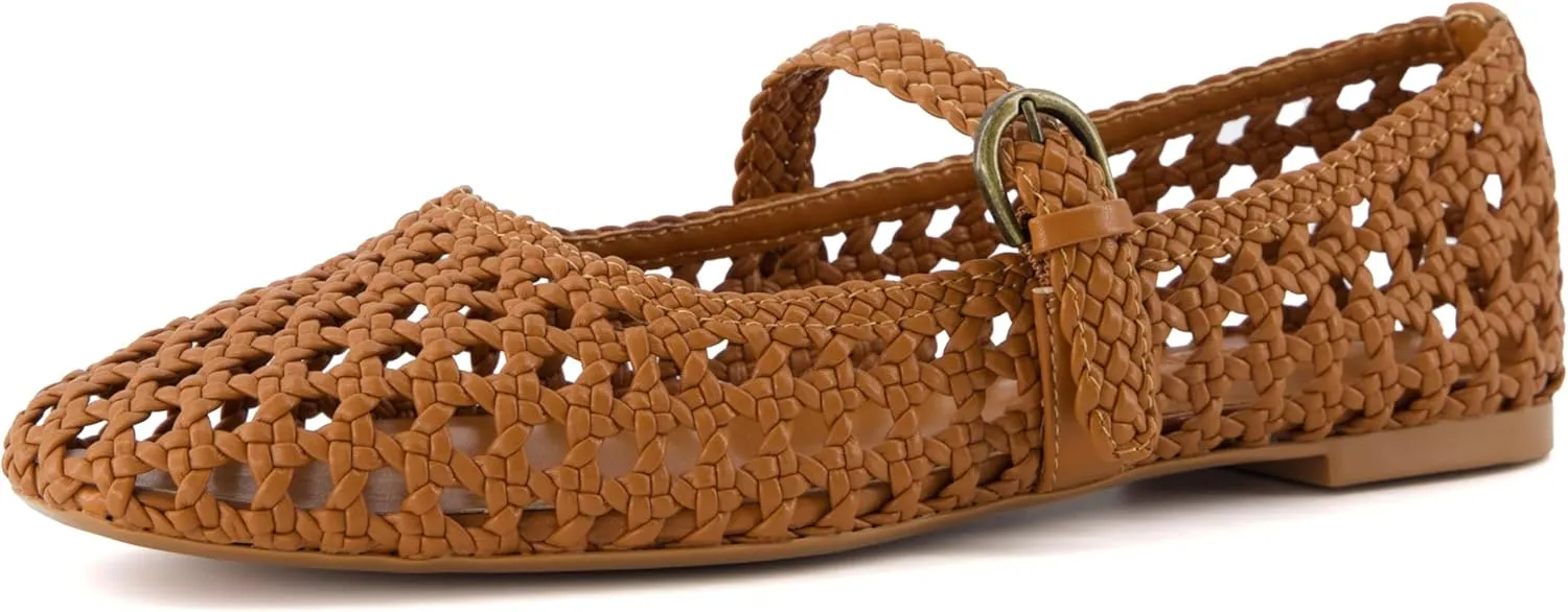 CUSHIONAIRE Weston Womens Hand Woven Dressy Ballet Flats  Faux Leather Mary Jane with Adjustable Strap & Memory Foam