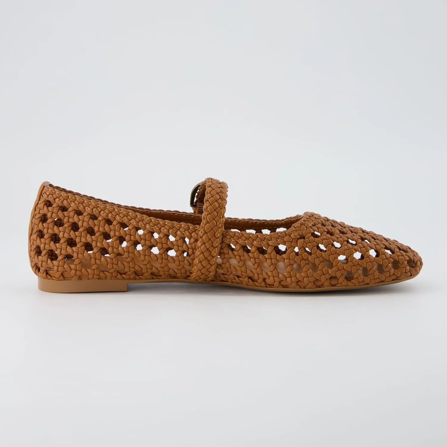 CUSHIONAIRE Weston Womens Hand Woven Dressy Ballet Flats  Faux Leather Mary Jane with Adjustable Strap & Memory Foam