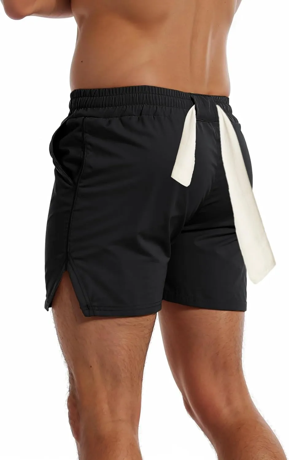 FLYFIREFLY Men's Gym Workout Shorts Quick Dry Lightweight Athletic Shorts Running Bodybuilding Training with Towel Loop