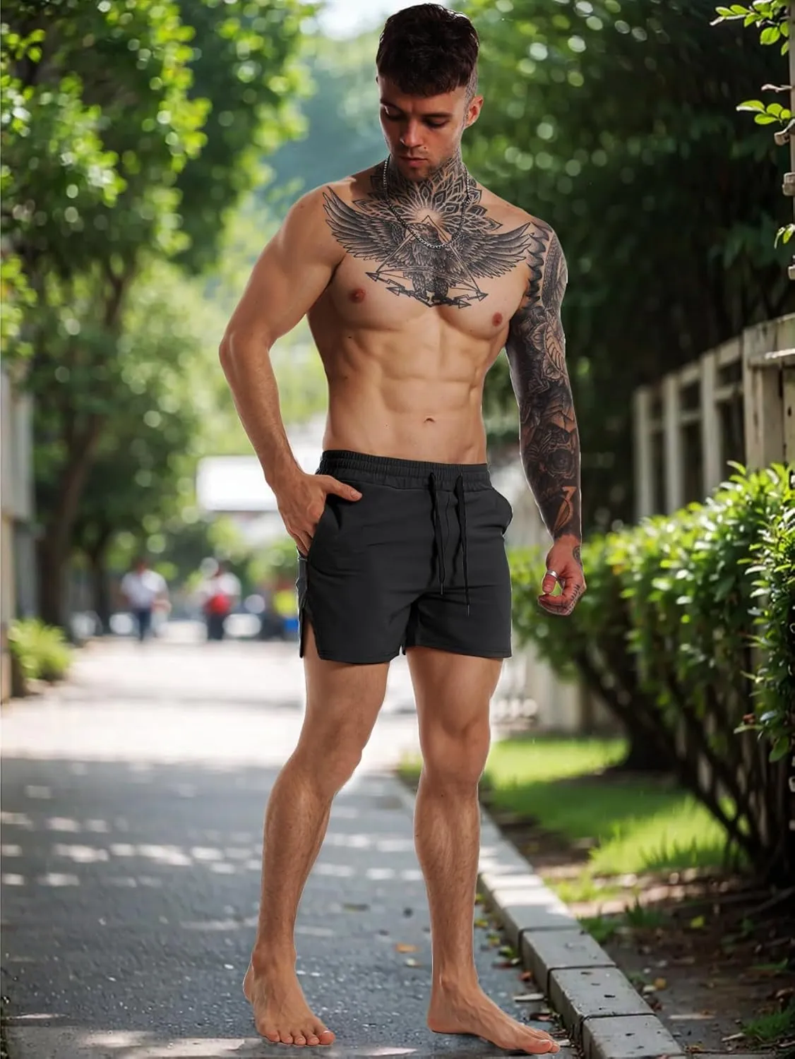 FLYFIREFLY Men's Gym Workout Shorts Quick Dry Lightweight Athletic Shorts Running Bodybuilding Training with Towel Loop