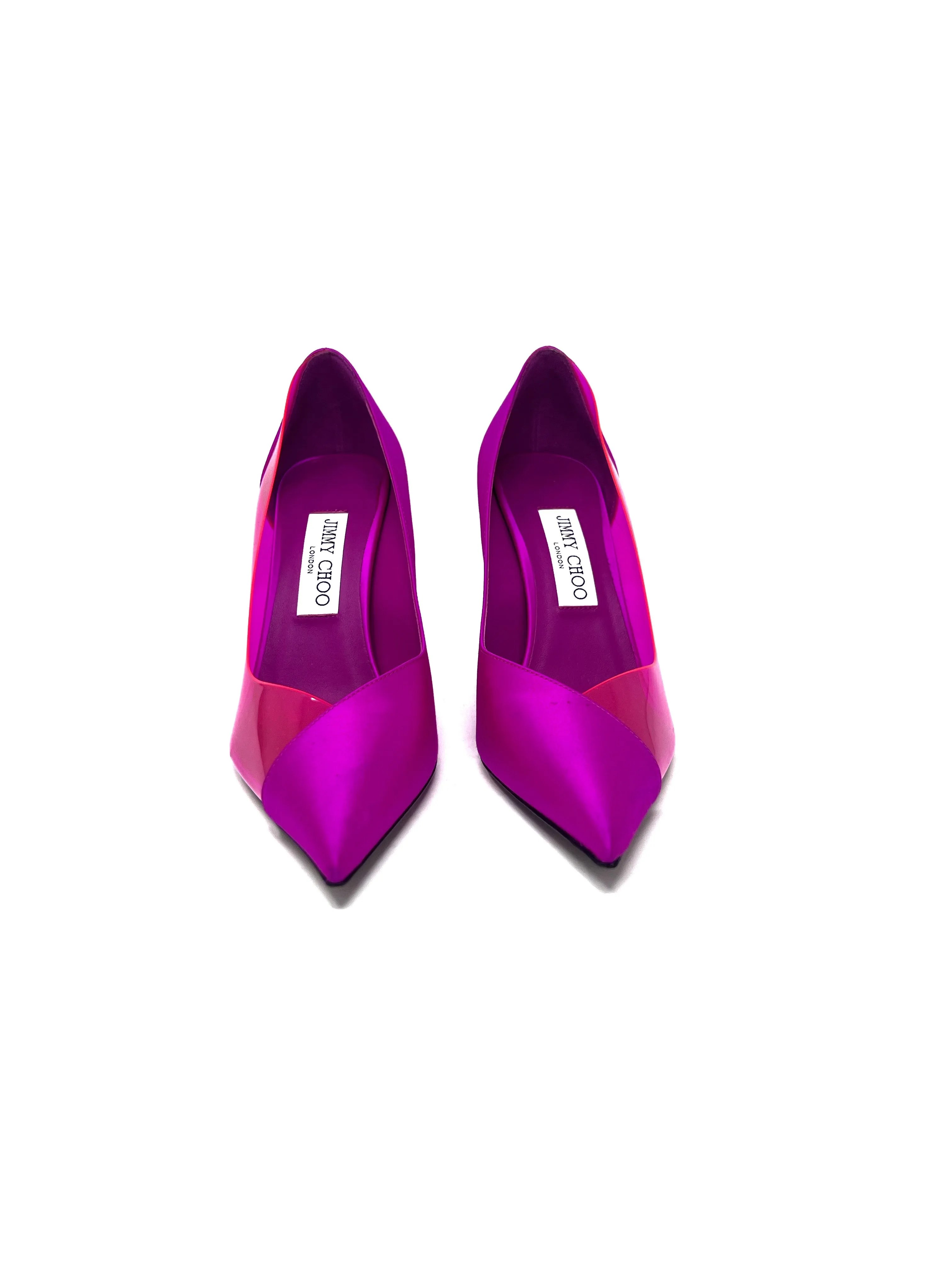 Jimmy Choo Size 38 'Cass' PVC & Satin Pointed Toe Pumps