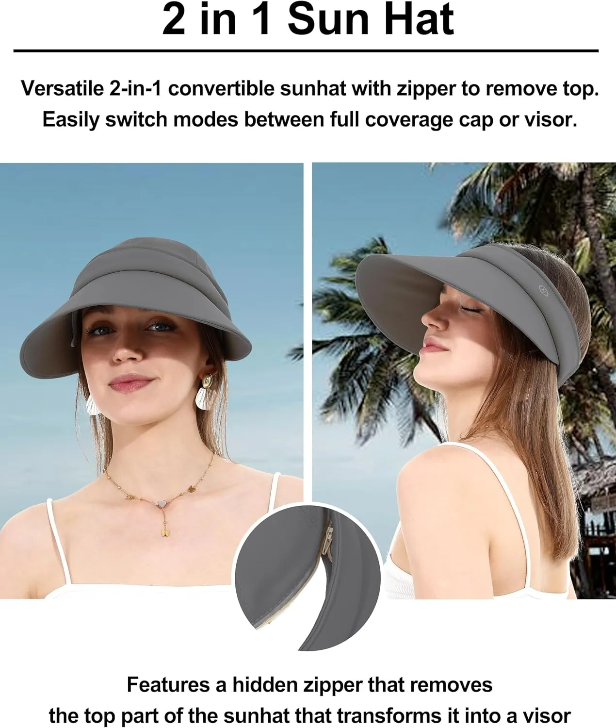LA CARRIE Women Sun Hats Detachable Wide Brim UV Protection UPF 50  Summer Beach Visor for Outdoor Sports