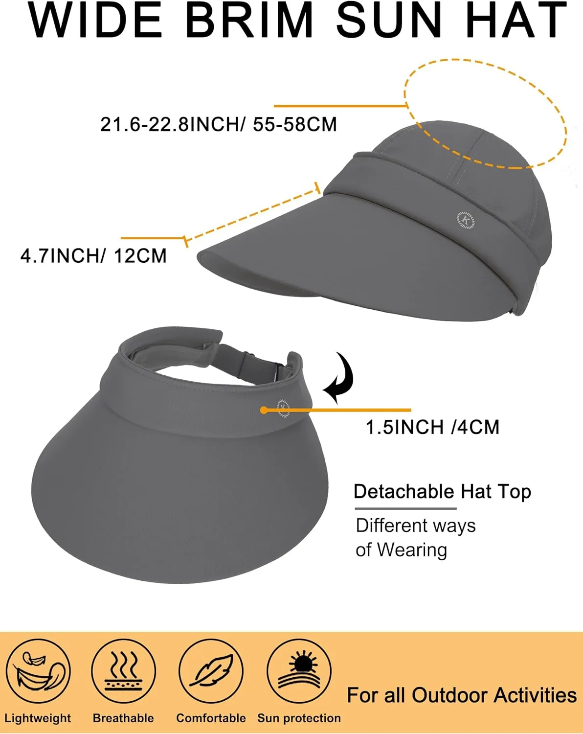 LA CARRIE Women Sun Hats Detachable Wide Brim UV Protection UPF 50  Summer Beach Visor for Outdoor Sports