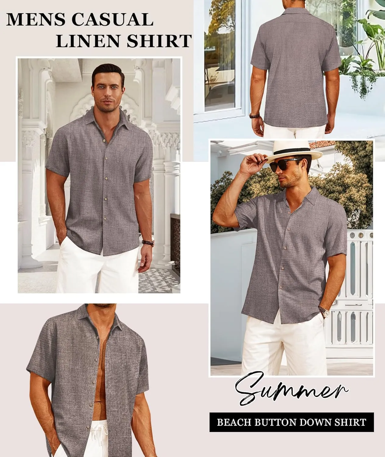 Linen Shirts for Men Casual Short Sleeve Button Down Shirt Cool Summer Beach Wedding Vacation Tops