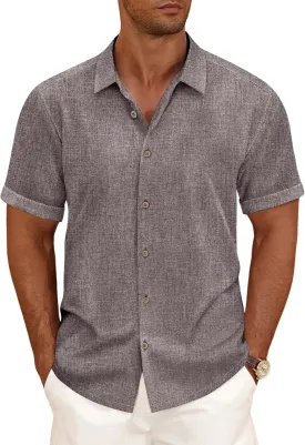 Linen Shirts for Men Casual Short Sleeve Button Down Shirt Cool Summer Beach Wedding Vacation Tops