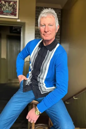 Mr Bridger - Curtis Graduated Stripe ‘The Royal Blue’ Long Sleeve Button Through MB1116 - Polo Knit