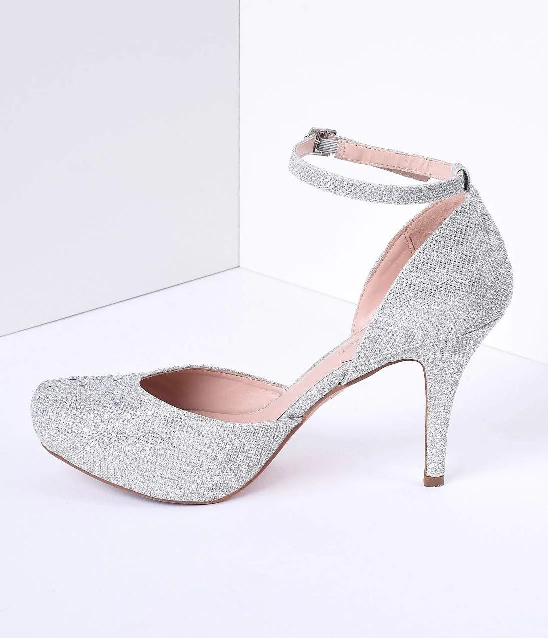 Silver Metallic Rhinestone d'Orsay Covet Heels